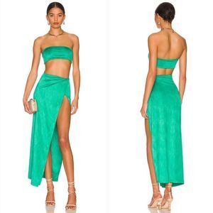 Revolve Superdown Teal Green Karolyna Maxi Slit Skirt Set Size Large